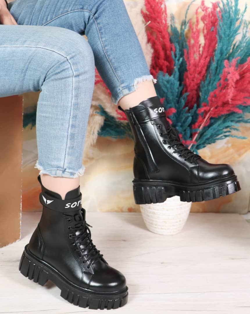 نیم بوت دخترانه تک رنگ مشکی ارسال رایگان